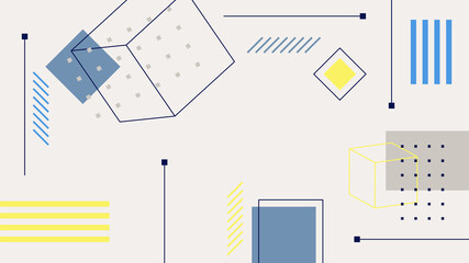 Abstract colorful Memphis flat geometric shapes background. Abstract composition with lines square dot triangle circle and wavy flat style. Design for poster, presentation, card, cover, banner.