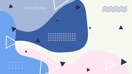 Abstract colorful Memphis flat geometric shapes background. Abstract composition with lines square dot triangle circle and wavy flat style. Design for poster, presentation, card, cover, banner.