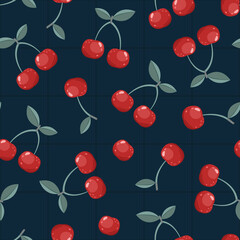 Red cherries pattern on blue