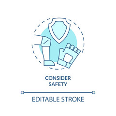Consider safety turquoise concept icon. Improving joint health naturally tip abstract idea thin line illustration. Isolated outline drawing. Editable stroke. Arial, Myriad Pro-Bold fonts used