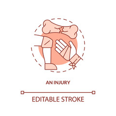 Injury terracotta concept icon. Joint disorders cause abstract idea thin line illustration. Osteoarthritis risk. Isolated outline drawing. Editable stroke. Arial, Myriad Pro-Bold fonts used