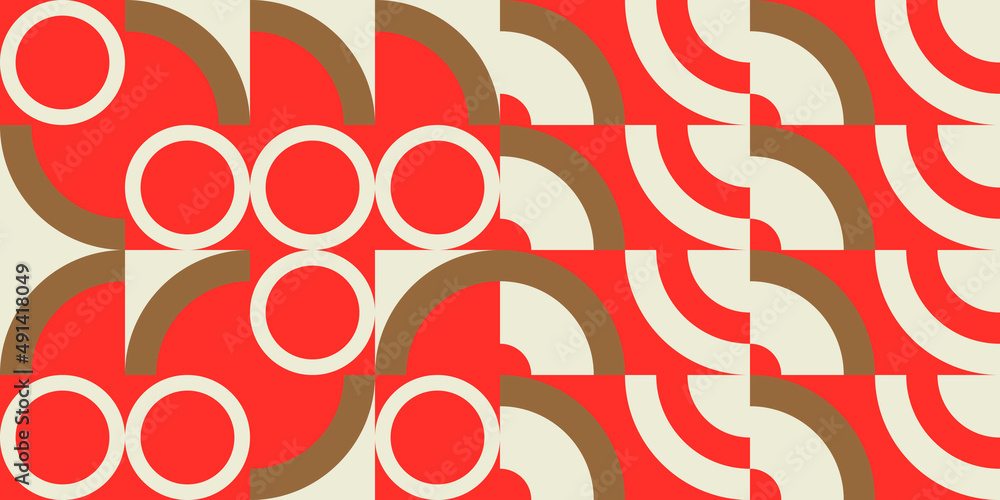 Aufkleber Modern vector abstract  geometric background with circles, rectangles and squares  in retro scandinavian style. Pastel colored simple shapes graphic pattern. Abstract mosaic artwork.