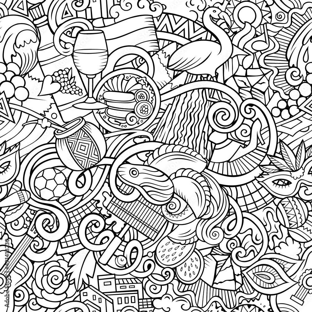 Wall mural cartoon doodles argentina seamless pattern.