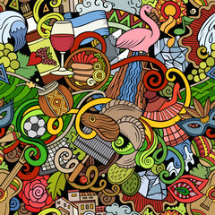 Fototapeta premium Cartoon doodles Argentina seamless pattern.
