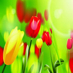 Amazing colorful tulips in the cloud by selective focus
