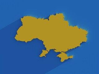 Map of Ukraine, colors of national flag, shadow icon. High quality photo