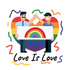 Happy pride month, love is love couple poster banner design vector