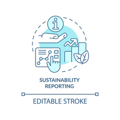 Sustainability reporting turquoise concept icon. Eco farming. Agricultural trends abstract idea thin line illustration. Isolated outline drawing. Editable stroke. Arial, Myriad Pro-Bold fonts used