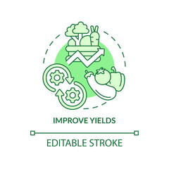 Improve yields green concept icon. Crop and fertility. Shift to regenerative culture abstract idea thin line illustration. Isolated outline drawing. Editable stroke. Arial, Myriad Pro-Bold fonts used