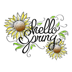 A bright banner of spring sale on the background of spring flowers, daisies. 