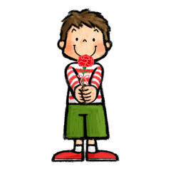 母の日　カーネーションを持つ子供