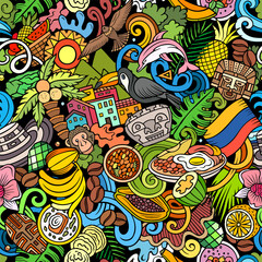 Cartoon doodles Colombia seamless pattern.