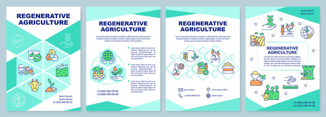 Regenerative agriculture mint brochure template. Save ecology. Leaflet design with linear icons. 4 vector layouts for presentation, annual reports. Arial-Black, Myriad Pro-Regular fonts used - obrazy, fototapety, plakaty