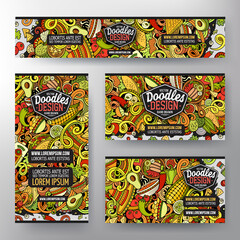 Cartoon vector doodle set of mexican food corporate identity templates.