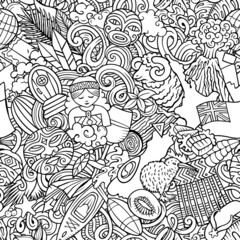 Cartoon doodles New Zealand seamless pattern.