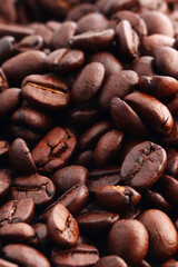 Roasted coffee beans background, Top view