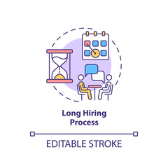 Long hiring process concept icon. Red flag in job interview abstract idea thin line illustration. Low professionalism. Isolated outline drawing. Editable stroke. Arial, Myriad Pro-Bold fonts used