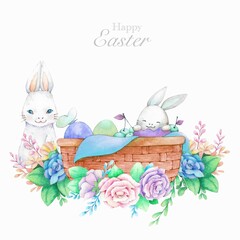 Hand drawn watercolor happy easter for design. Watercolor illustration.