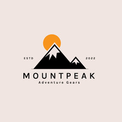 Mountain Logo design with sunset. perfect for camping, outdoor adventure, expedition, skiing, and climbing. vector art illustration