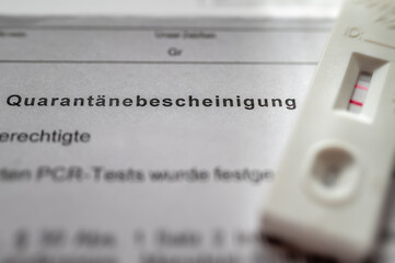 Quarantänebescheinigung mit positiven Antigen Schnelltest in deutscher Sprache