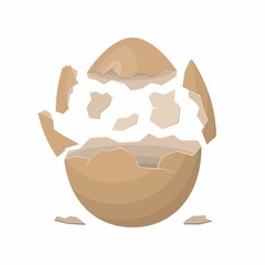 Broken egg isolated on a white background. Farm chicken eggshell cracking. Cracked eggs with eggshell pieces. Easter elements design. Vector illustration