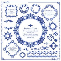 春の植物モチーフのフレームセット。ビンテージフラワー。装飾デザイン。流行りのあしらい