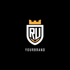 Initial RU logo with shield, esport gaming logo monogram style © Abdul