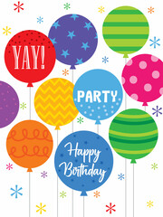 birthday greeting card with colorful balloon design