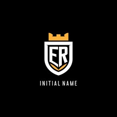 Initial ER logo with shield, esport gaming logo monogram style © Abdul