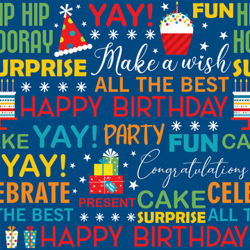 Birthday Seamless Patternon Blue Color Background