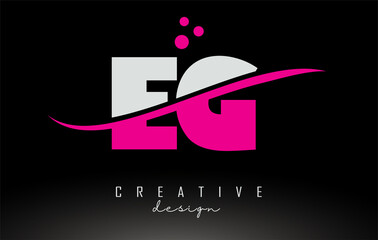 EG E G white and pink Letter Logo with Swoosh.