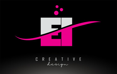 EI E I B white and pink letter Logo with Swoosh and dots.