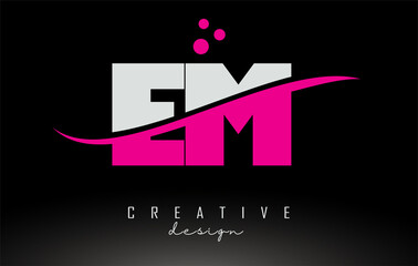 EM E M white and pink Letter Logo with Swoosh.