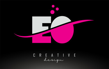 EO E O white and pink Letter Logo with Swoosh and dots