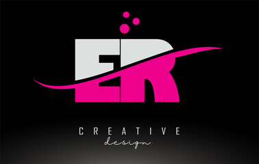 ER E R white and pink Letter Logo with Swoosh and dots.