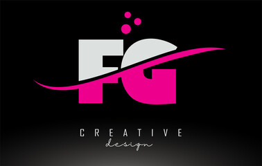 FG F G white and pink Letter Logo with Swoosh and dots.