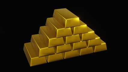 3D rendering fine Gold bar on black background