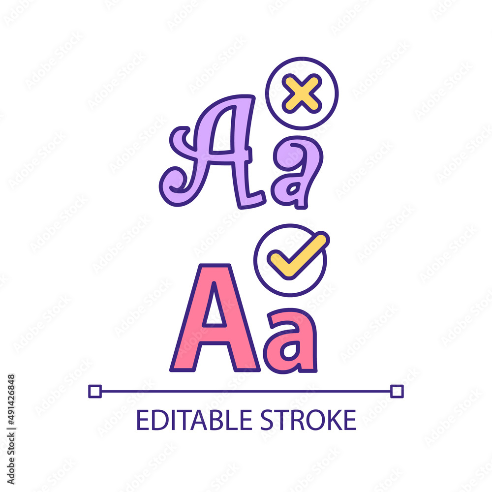 Poster prefer simple fonts rgb color icon. basic graphic design principle. text for company logotype. isola