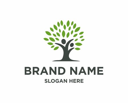 People tree shape nature logo design - psychology vector - people vector -  tree icon