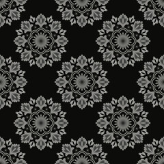 Black and white floral ornament. Folk native seamless pattern with flowers