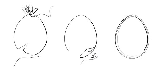 Set of hand drawn easter eggs  with different hand gesture and copy space - 491427606
