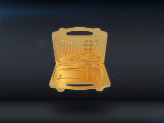Gold instruments isolated a dark background. 3d render