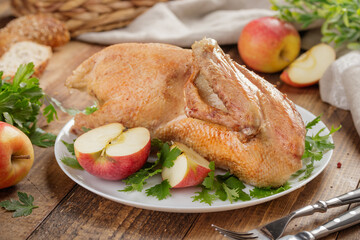 Fried duck baked with apples
