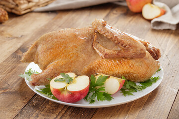 Fried duck baked with apples
