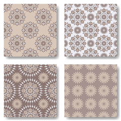 Set of Shabby chic ornaments seamless pattern with abstract flowers background