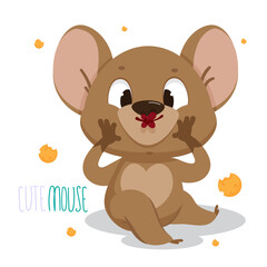 Cute vector mouse character in cartoon style. A kiss. Postcard. Children's poster. Children's print.