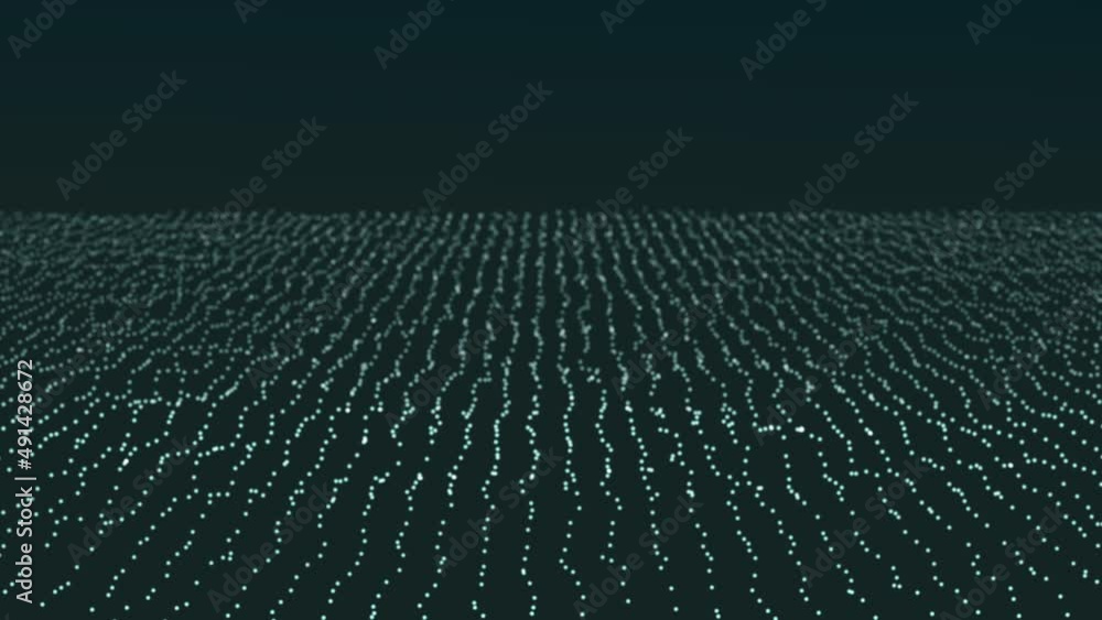 Poster futuristic dancing dots on a grid. 4k video animation. moving lights on a dark background.
