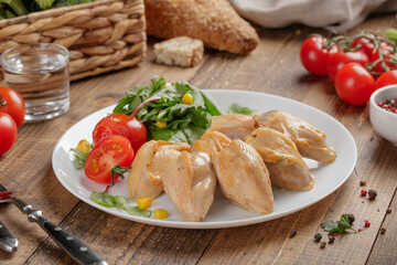 Roasted quail breasts with vegetables