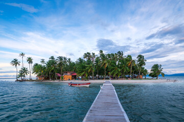 Fototapeta na wymiar Wideangle view on caribbean island with blue sky II
