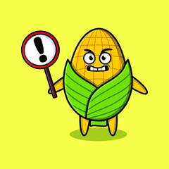 Cute cartoon illustration corn with exclamation sign board vector image cute modern style design